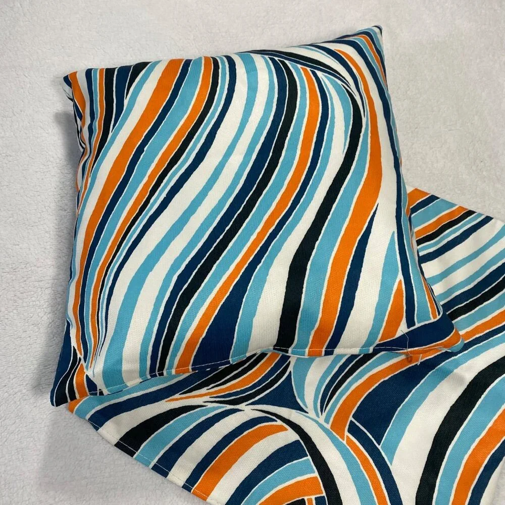 Abstract Wave Pattern Pillow Covers (2) For 18" Inserts - Blue/Orange/White - Picture 1 of 4